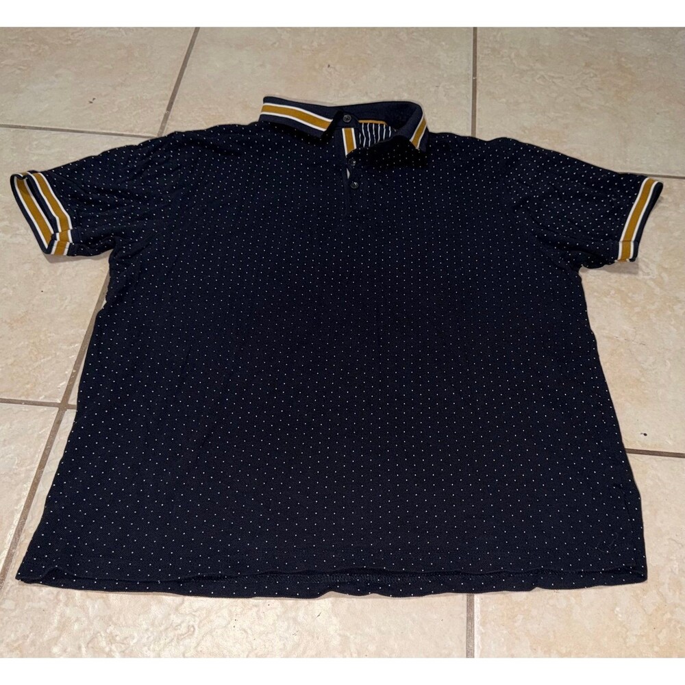 Denim & Flower Ricky Singh Men’s Polo Shirt Navy Blue Micro-Dot Pattern